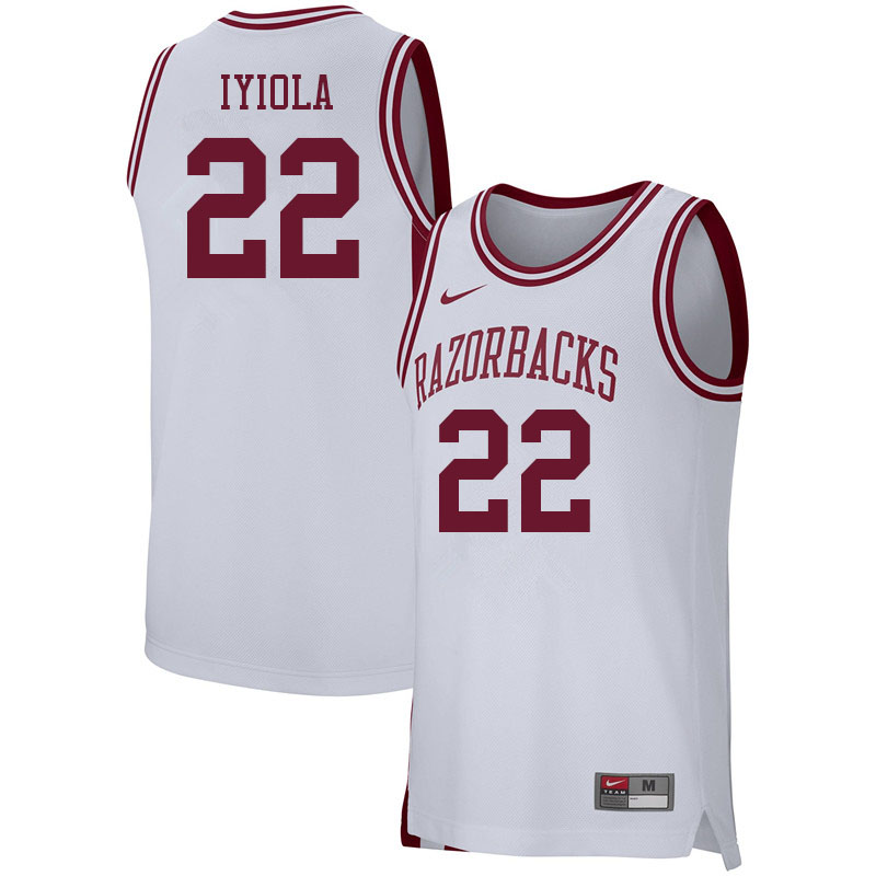 Men #22 Abayomi Iyiola Arkansas Razorbacks College Basketball Jerseys Sale-White - Click Image to Close